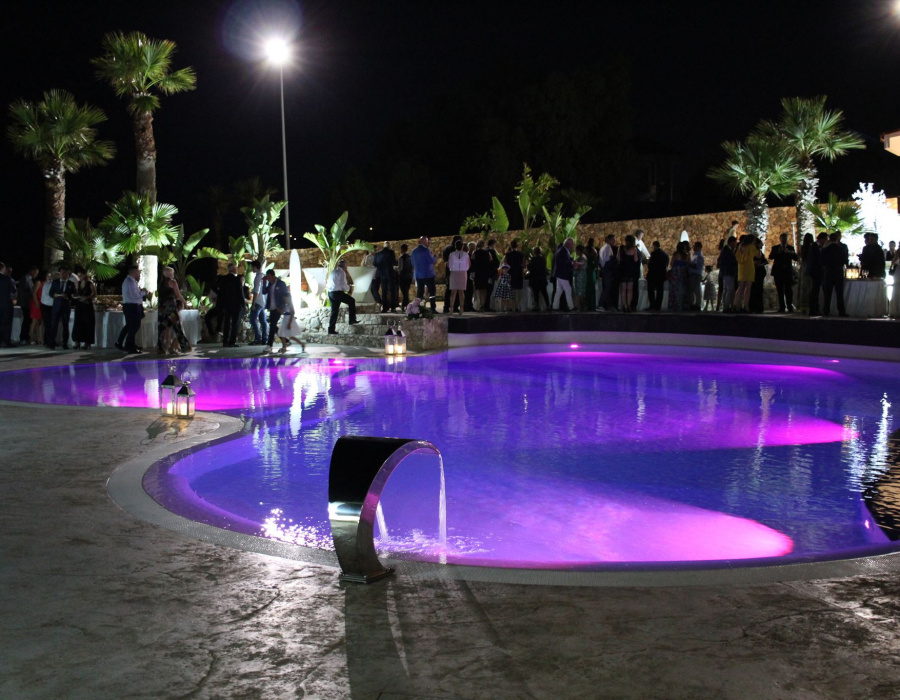 Plam Stampable, stamped concrete floor white color, tawny shades. Hotel Capo Campolato, Siracusa, Italy