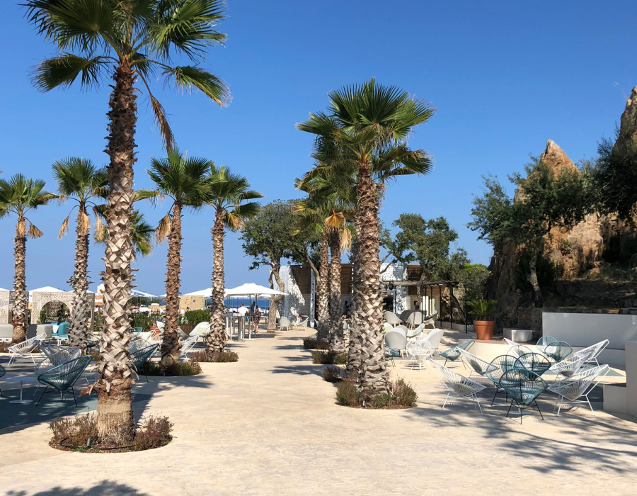 Plam Stampable, stamped concrete floor champagne color, cool white  shades. ClubMed. Cefalù, Italy