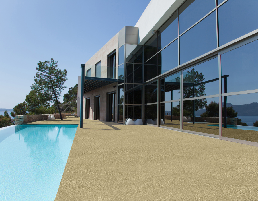 Skyconcrete® Outdoor, low thickness nuvolato effect floor with non-slip effect finish. Private villa
